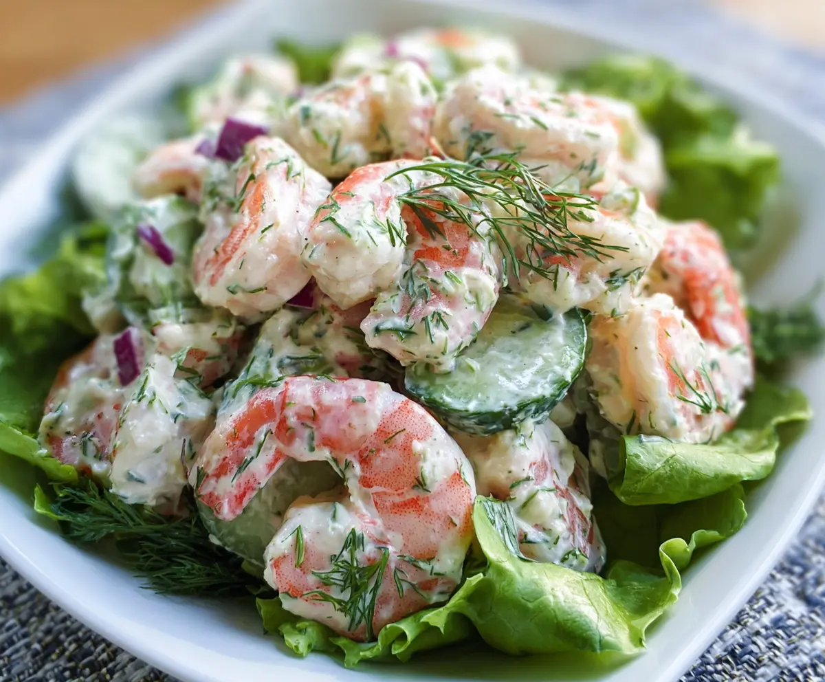 Fresh Dill Shrimp Salad with fragrant herbs and vibrant vegetables, perfect for a light meal.