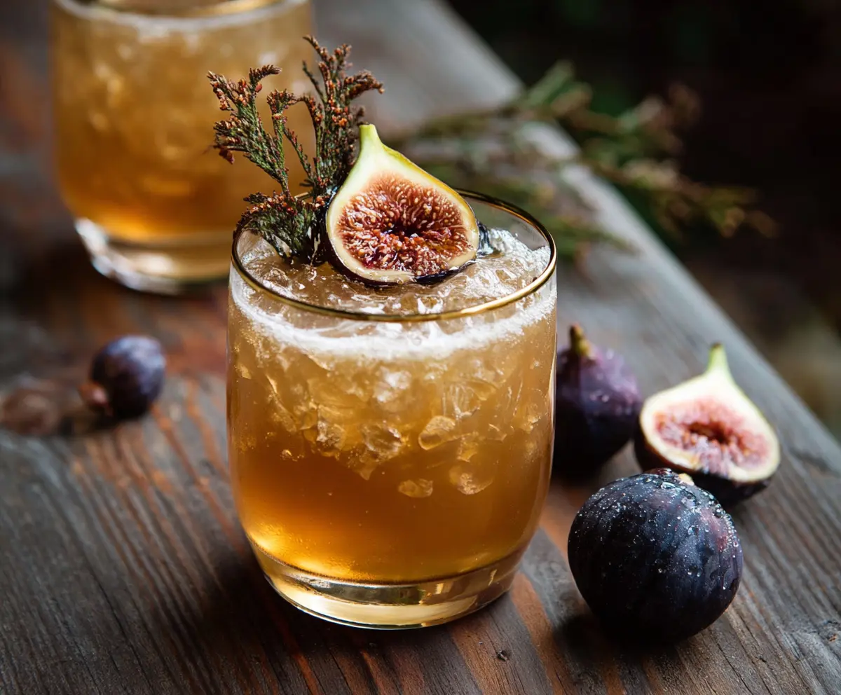 Refreshing Fig Bourbon Smash cocktail with fresh figs and mint garnished in a glass.