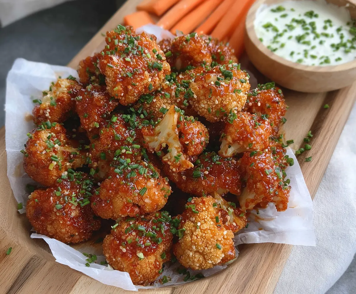 Spicy Firecracker Cauliflower Bites served with dipping sauce, perfect for appetizers or snacks.