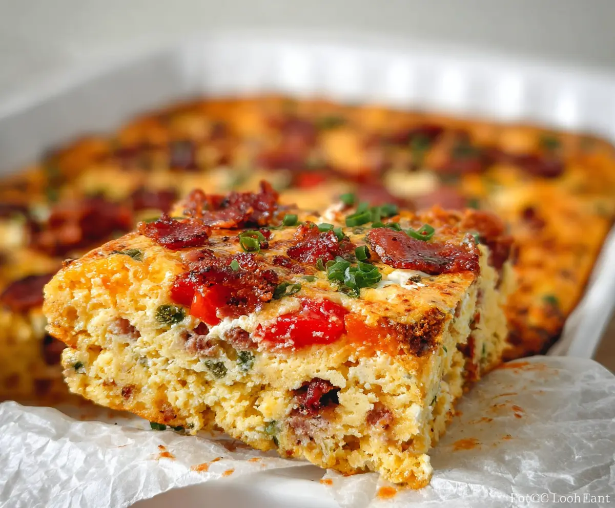 Delicious high-protein cottage cheese breakfast casserole with fresh herbs and vegetables