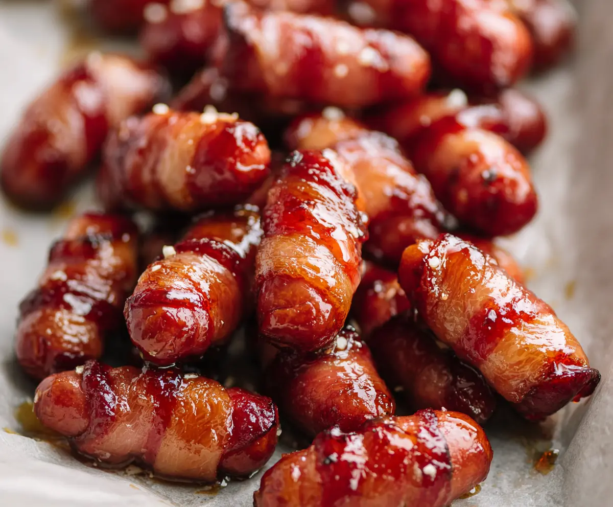 Delicious Maple Glazed Cocktail Smokies served on a platter, garnished with fresh herbs for a tasty appetizer.