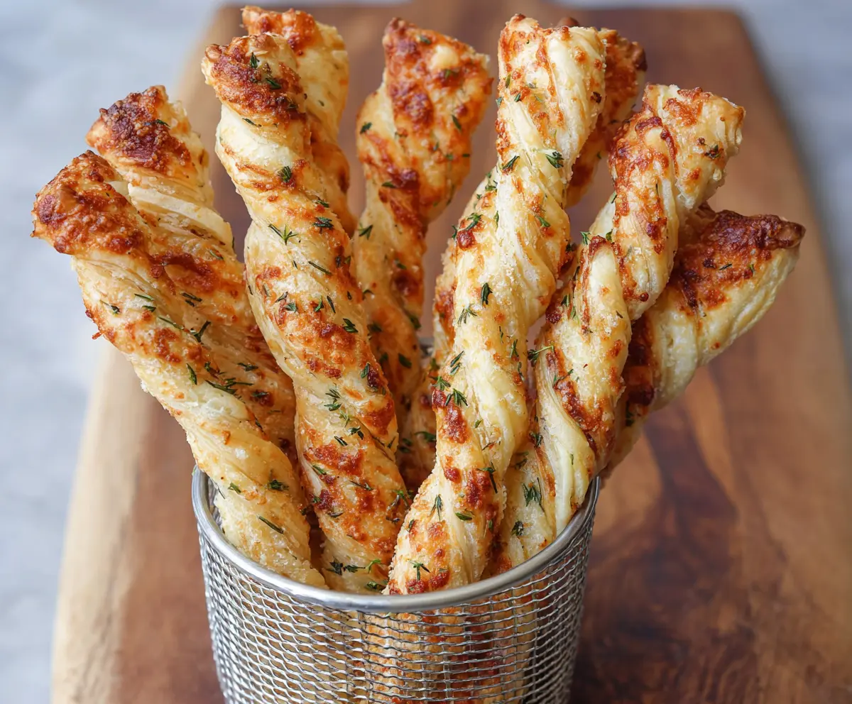 Golden puff pastry Parmesan twists with crispy, cheesy texture, perfect as snacks or appetizers.