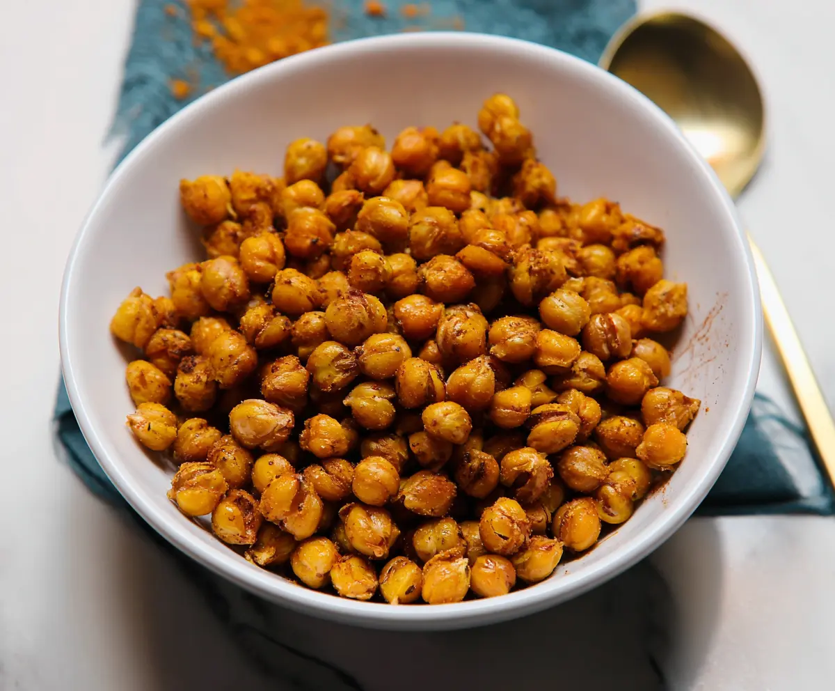 Crunchy roasted chickpeas seasoned with spices, perfect for a healthy snack.