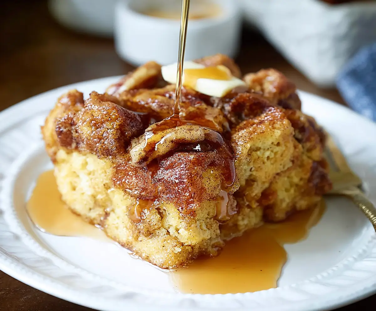 Delicious slow cooker French toast casserole topped with fresh berries and syrup.