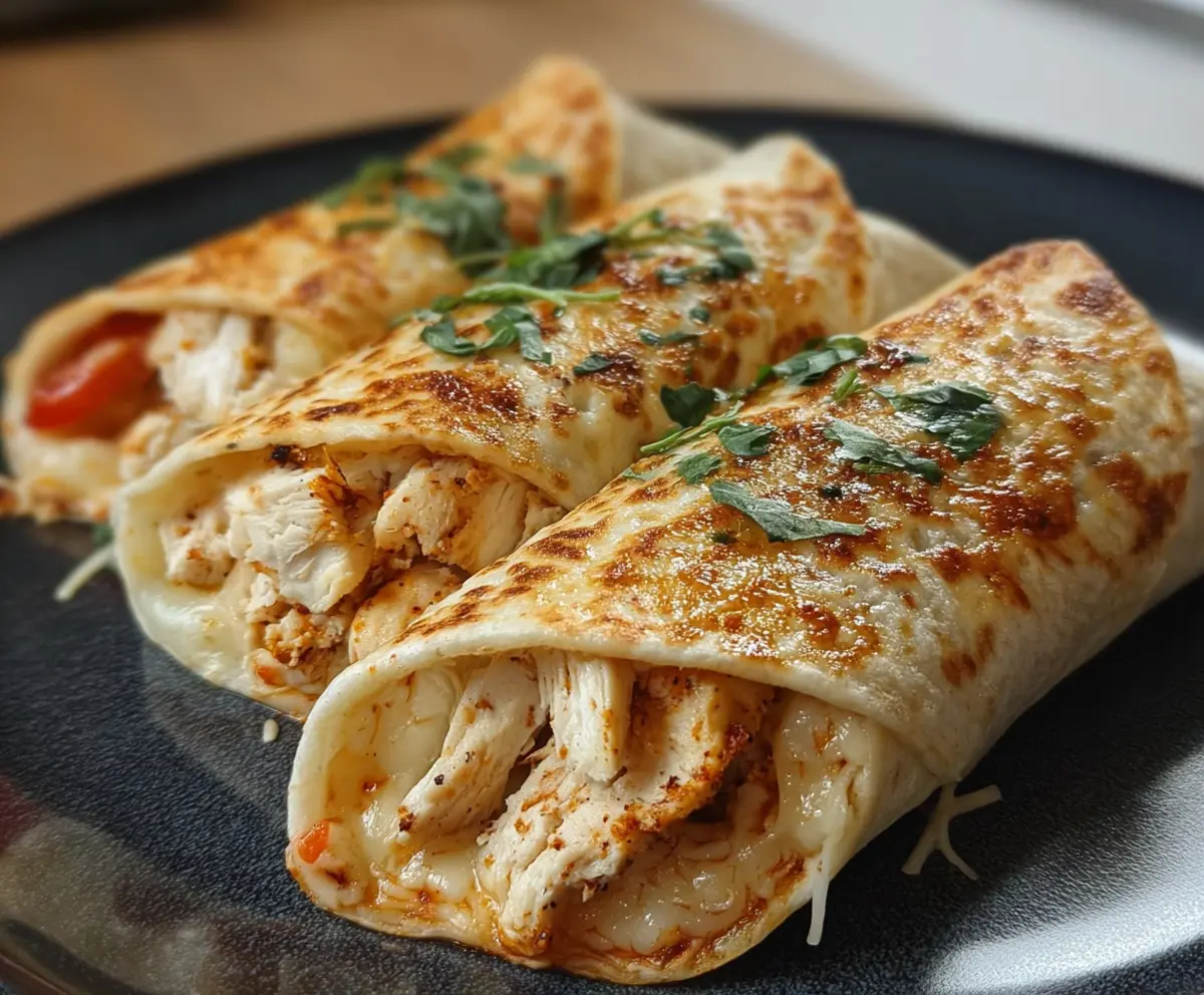 Delicious Air Fryer Chicken and Mozzarella Wraps ready to serve, showcasing golden crispy exterior and melted cheese inside.