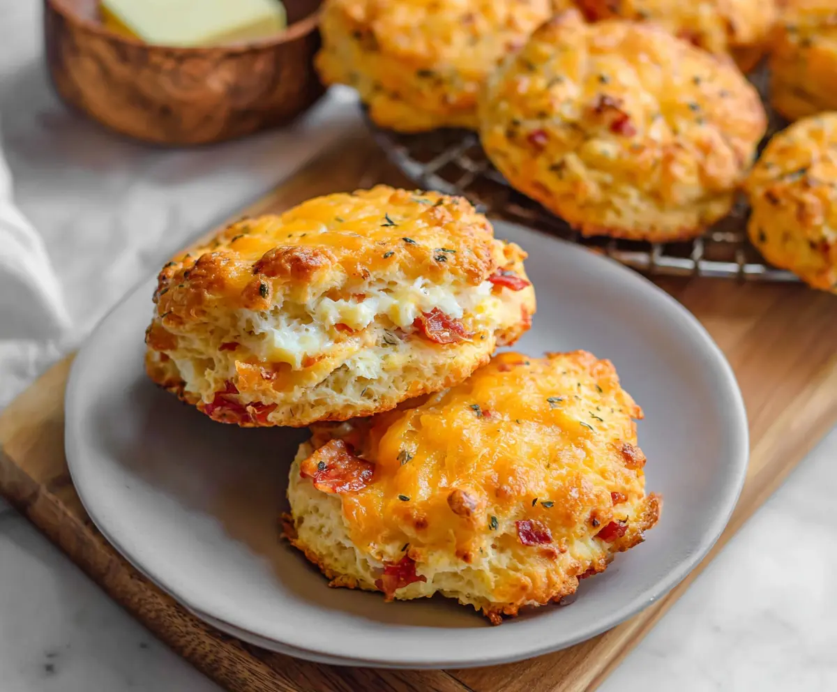 Savory cottage cheese breakfast biscuits served fresh on a plate.