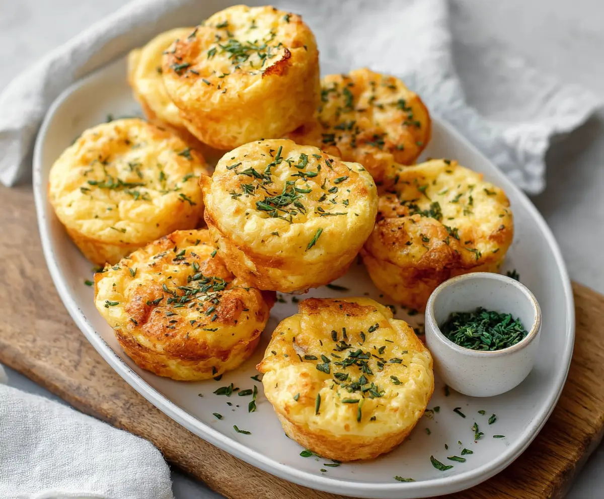 Delicious cottage cheese egg bites topped with fresh herbs, perfect for a healthy breakfast or snack.