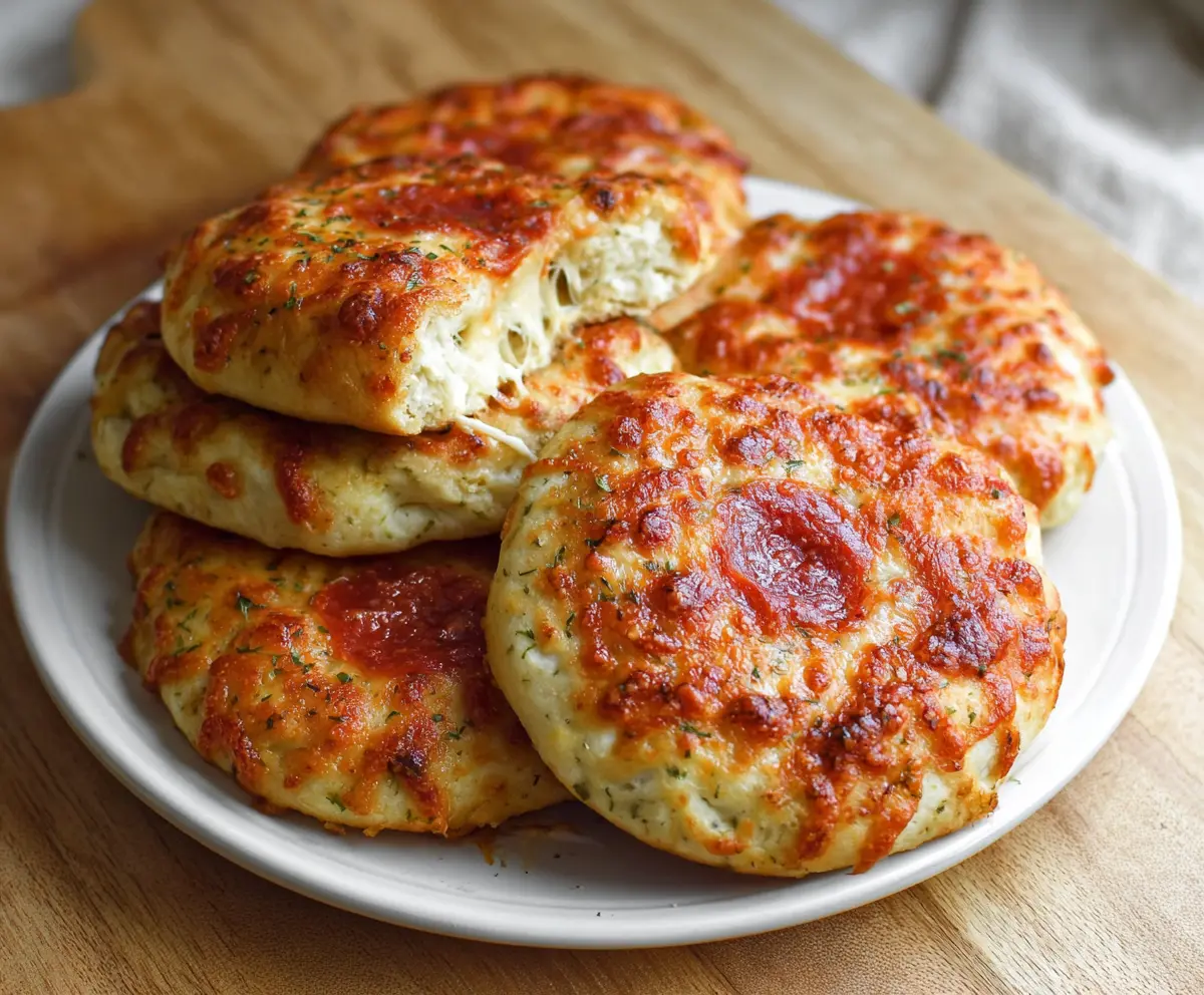 Delicious Cottage Cheese Pizza Buns on a plate, showcasing cheesy and flavorful snack options.