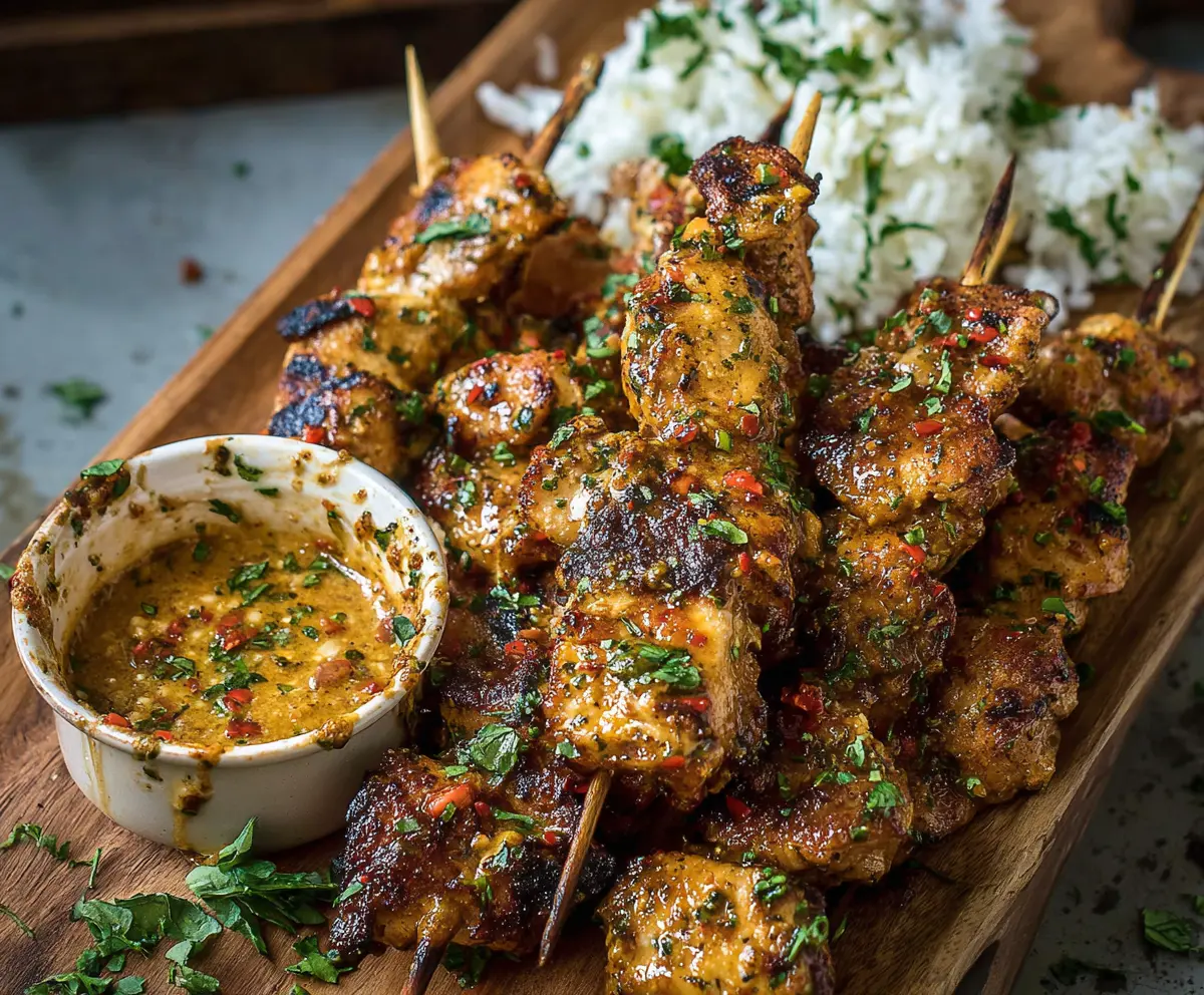 Juicy chicken skewers topped with flavorful cowboy butter for a delicious meal.