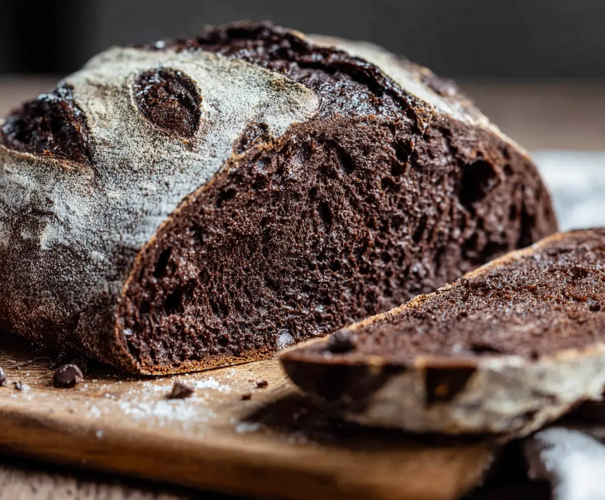 Delicious double chocolate sourdough bread with a crispy crust and rich chocolate swirls