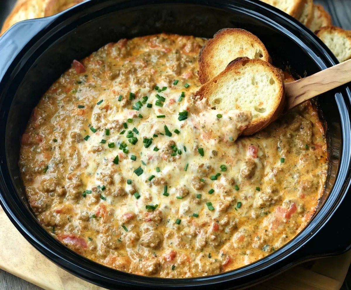 Creamy hot ranch sausage dip with melted cheese and herbs, perfect for parties and gatherings.