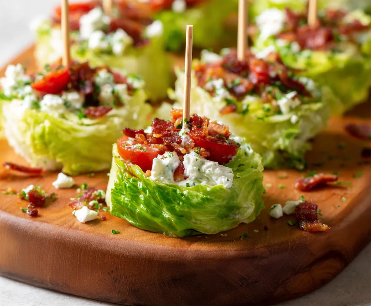 Delicious lettuce wedge bites with fresh greens and creamy dressing, perfect for appetizers.