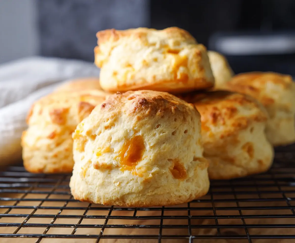 Delicious homemade sourdough cheese scones with golden crust and melted cheese inside.
