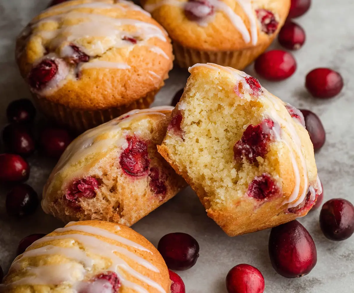 Delicious sourdough cranberry orange muffins fresh out of the oven with vibrant orange zest and tart cranberries.