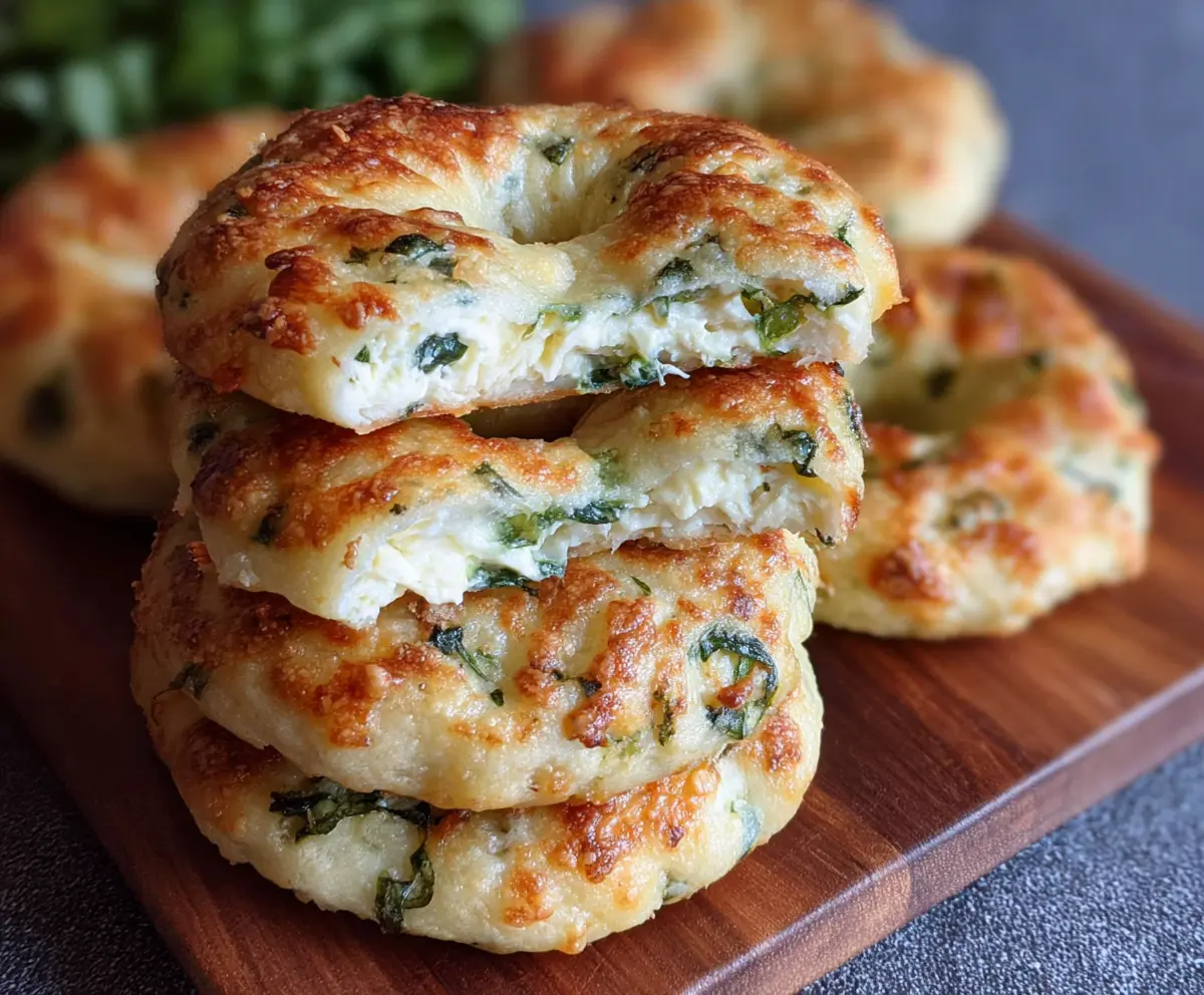 Delicious spinach and cottage cheese flat bagels, perfect for a healthy breakfast or snack.