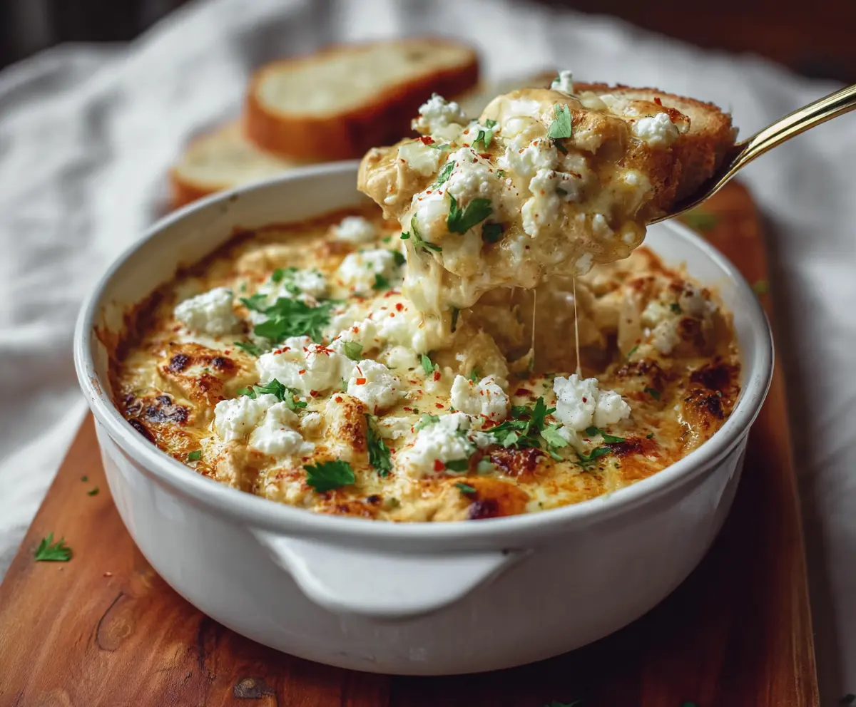 Delicious White Chicken Chili Cottage Cheese Winter Bake served in a baking dish with fresh herbs.