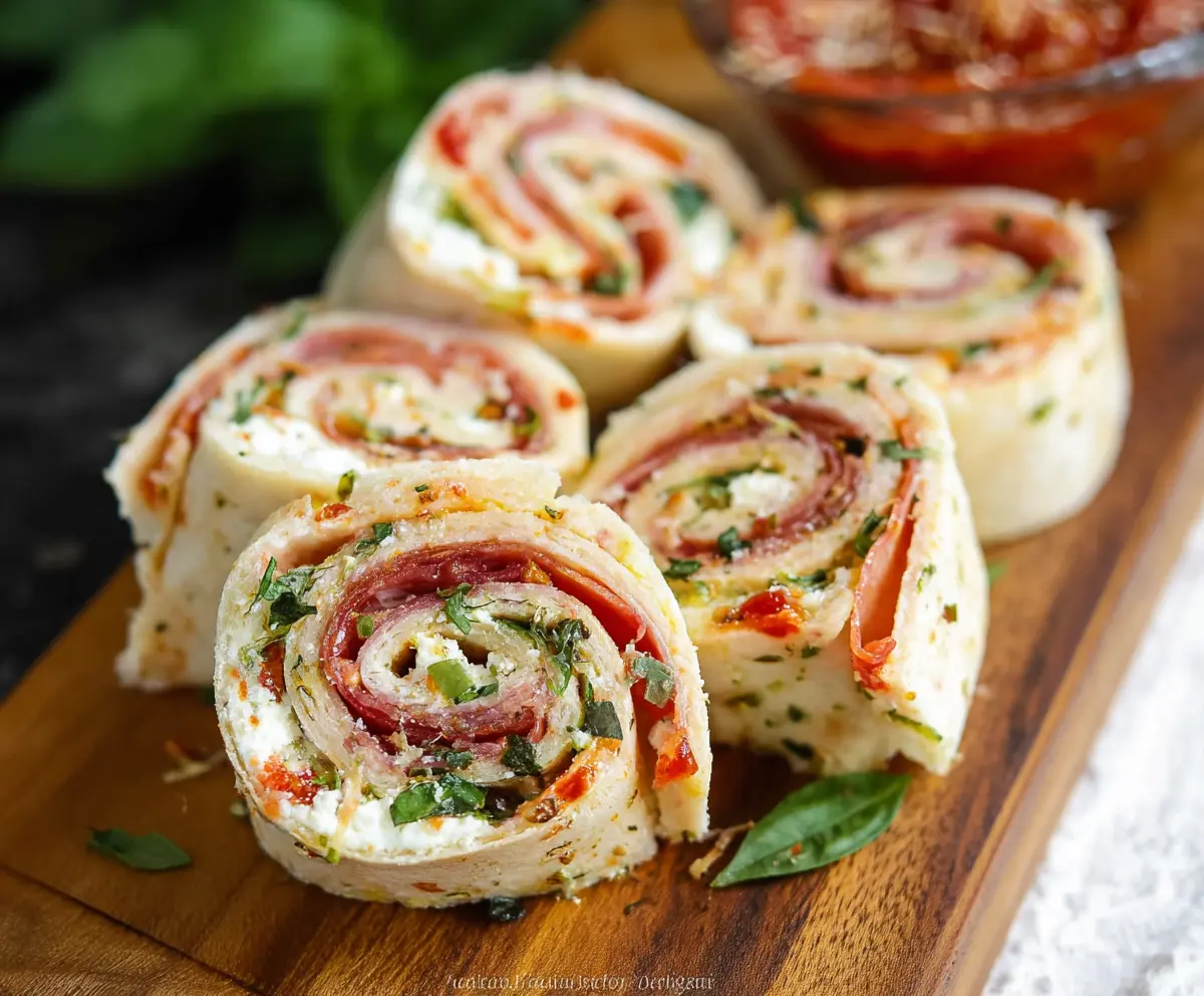 Delicious Zesty Italian Pinwheels with colorful ingredients showcasing a savory appetizer.