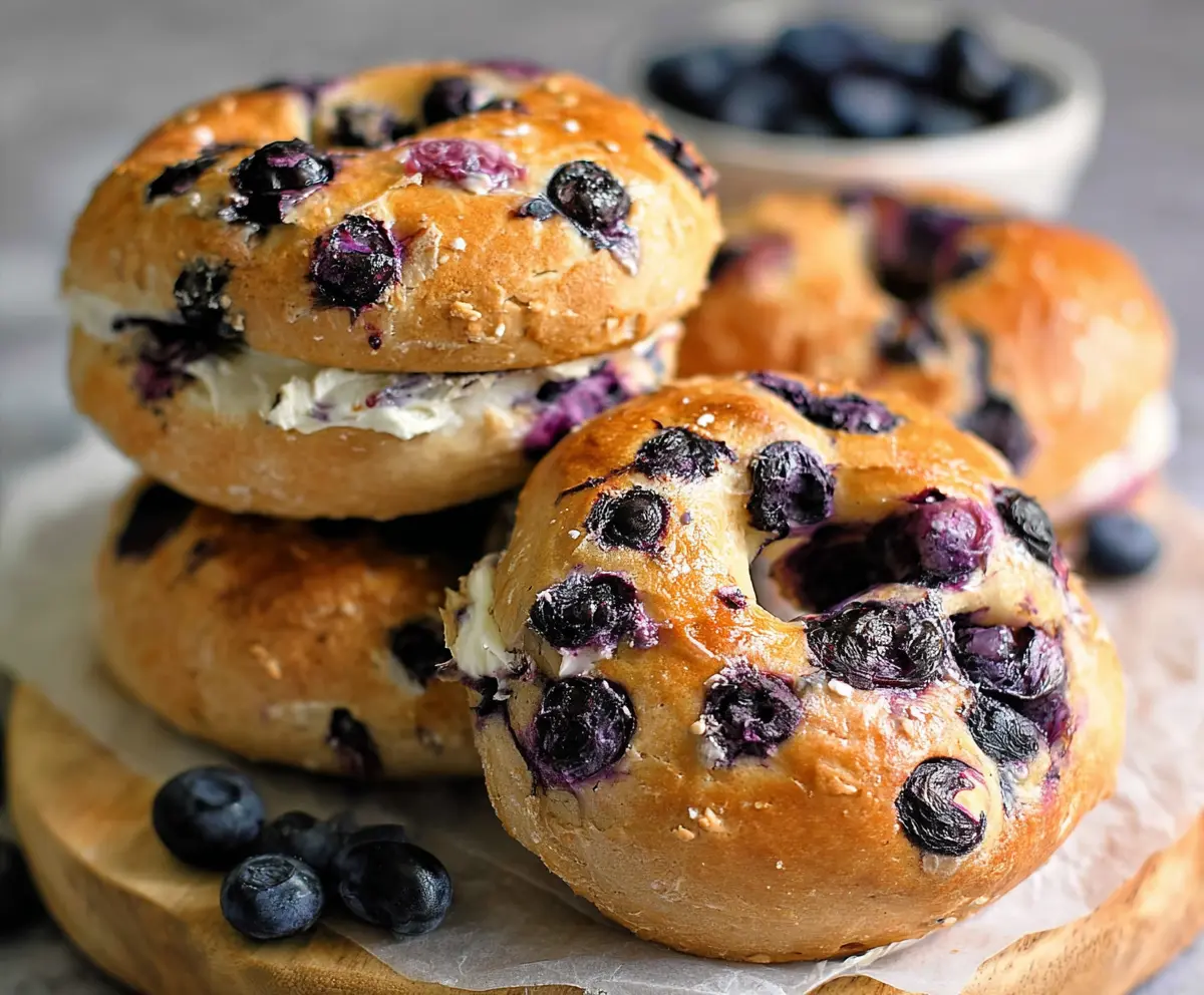 Delicious homemade blueberry bagels made with four simple ingredients for breakfast or snack.