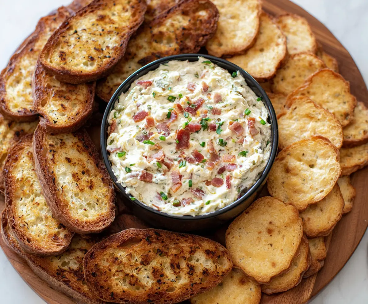 Delicious bacon, jalapeño, and cream cheese dip served in a bowl perfect for parties.