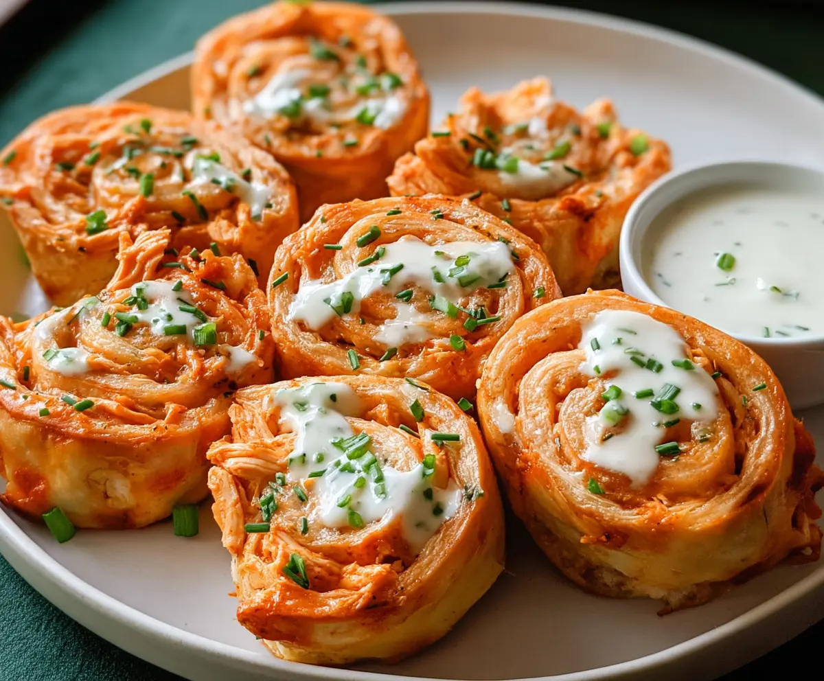 Delicious Buffalo Chicken Ranch Pinwheels sliced and ready to serve, featuring vibrant ingredients and creamy texture.
