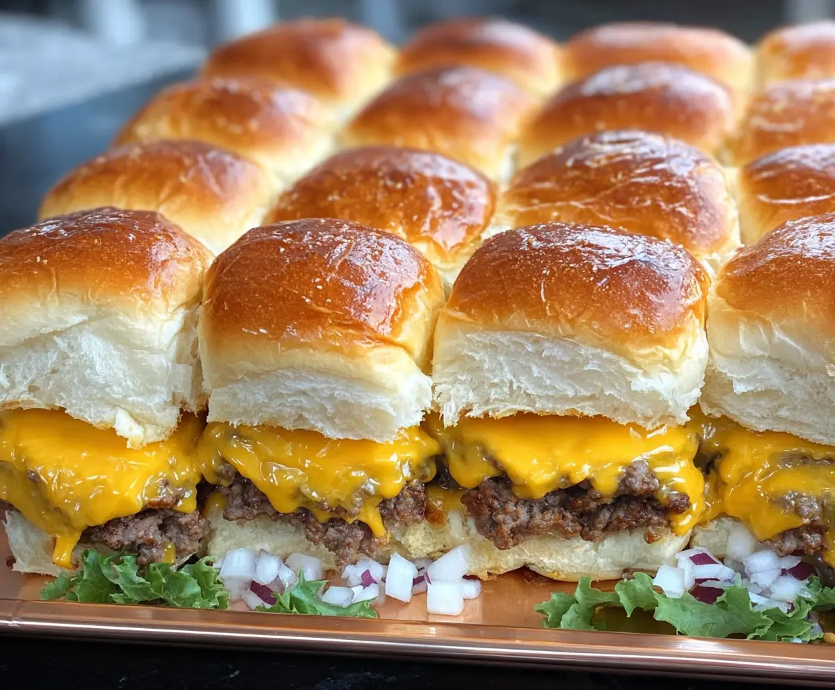 Delicious cheeseburger sliders made with Hawaiian rolls and melted cheese.