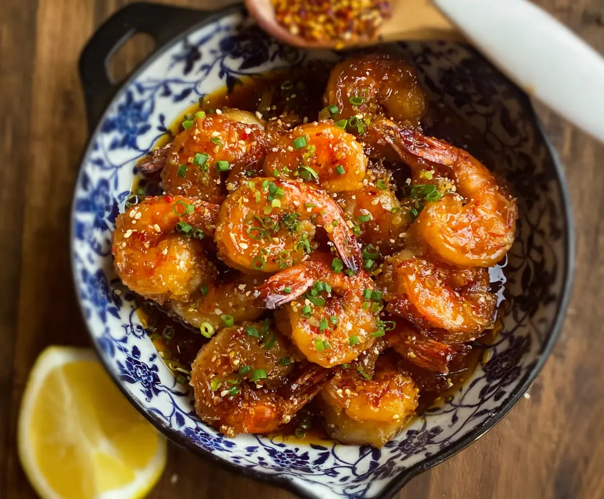 Delicious Ginger Honey Glazed Shrimp served on a plate with fresh herbs