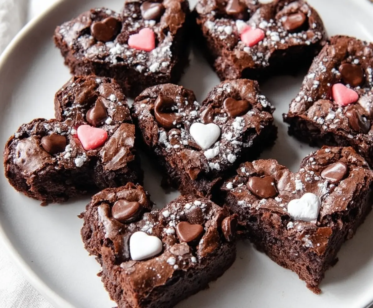 Delicious heart-shaped brownies topped with chocolate glaze for Valentine's Day