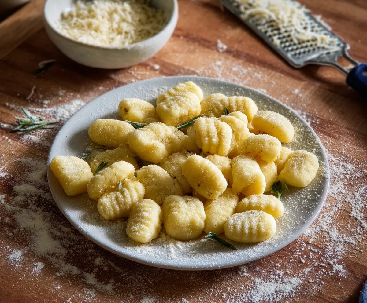 Delicious homemade potato gnocchi served with fresh herbs and melted butter.
