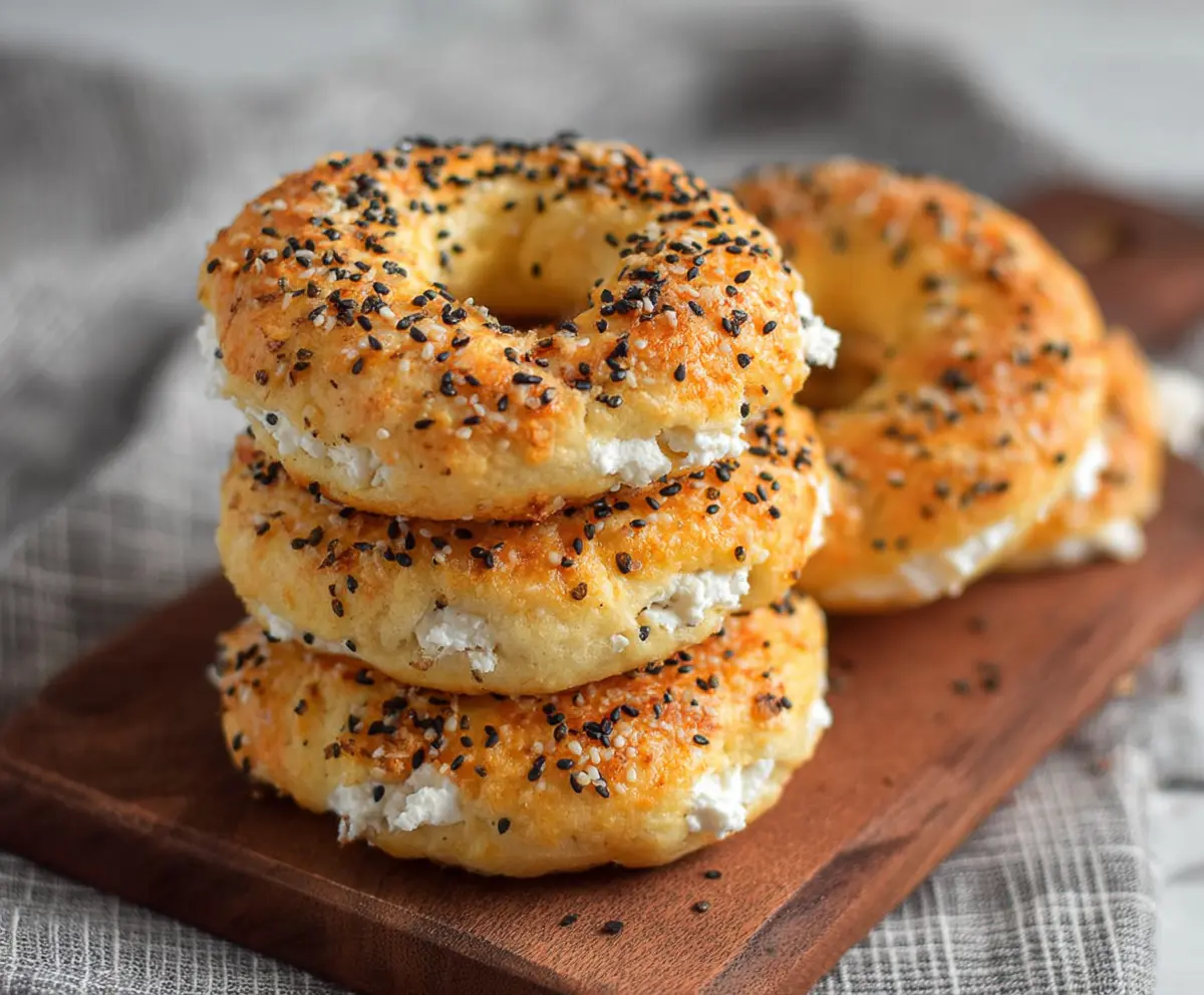 Keto cottage cheese bagels fresh out of the oven, golden and fluffy.