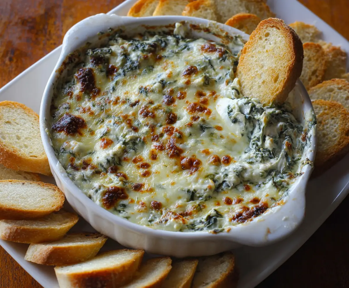 Delicious Longhorn Steakhouse Spinach Dip served with toast points and fresh vegetables