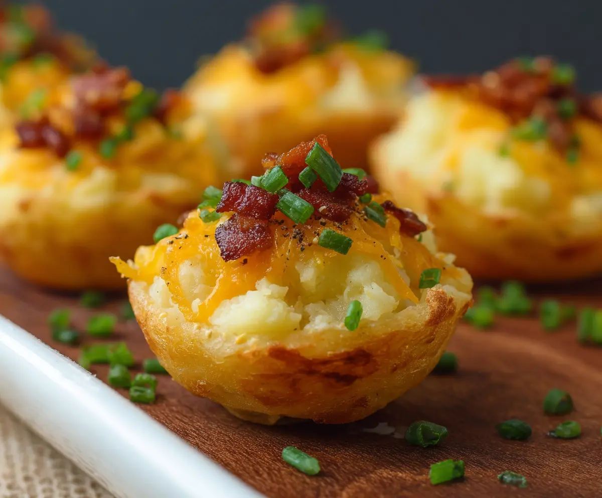 Delicious mashed potato bites topped with herbs and cheese, perfect as a savory appetizer.