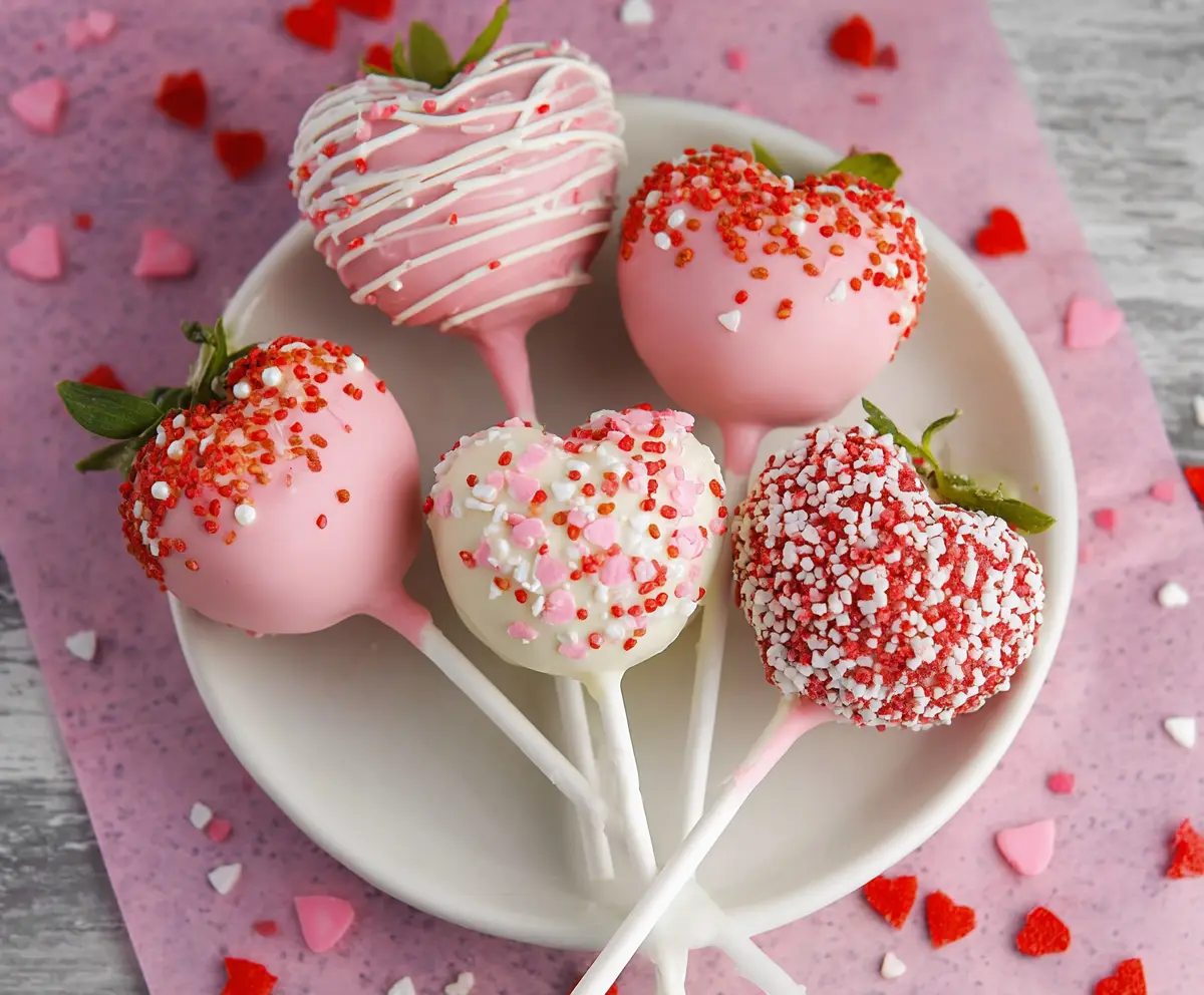 Delicious strawberry heart-shaped cake pops, perfect for romantic occasions and Valentine's Day desserts