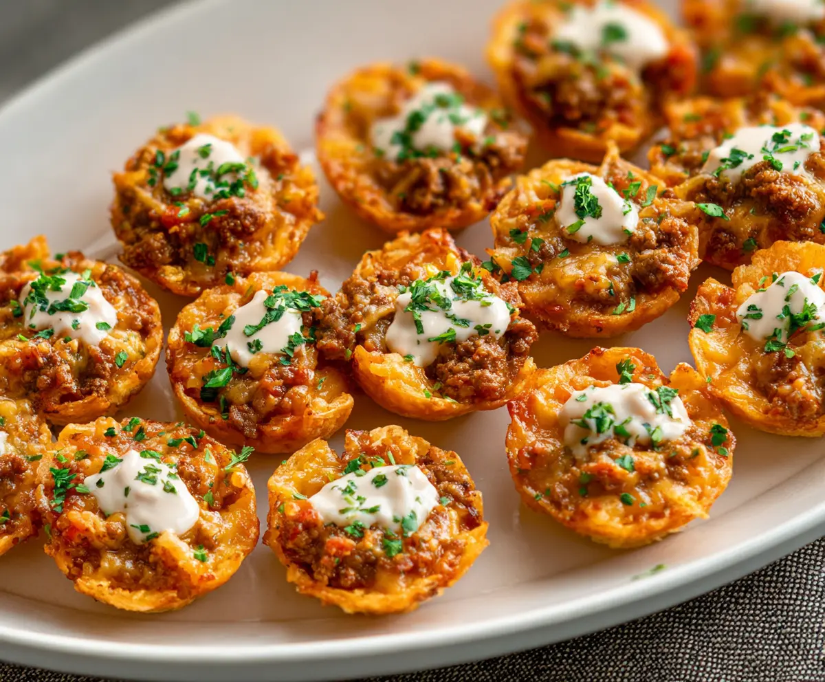Delicious Taco Ranch Bites with crispy tortillas, seasoned beef, and fresh toppings