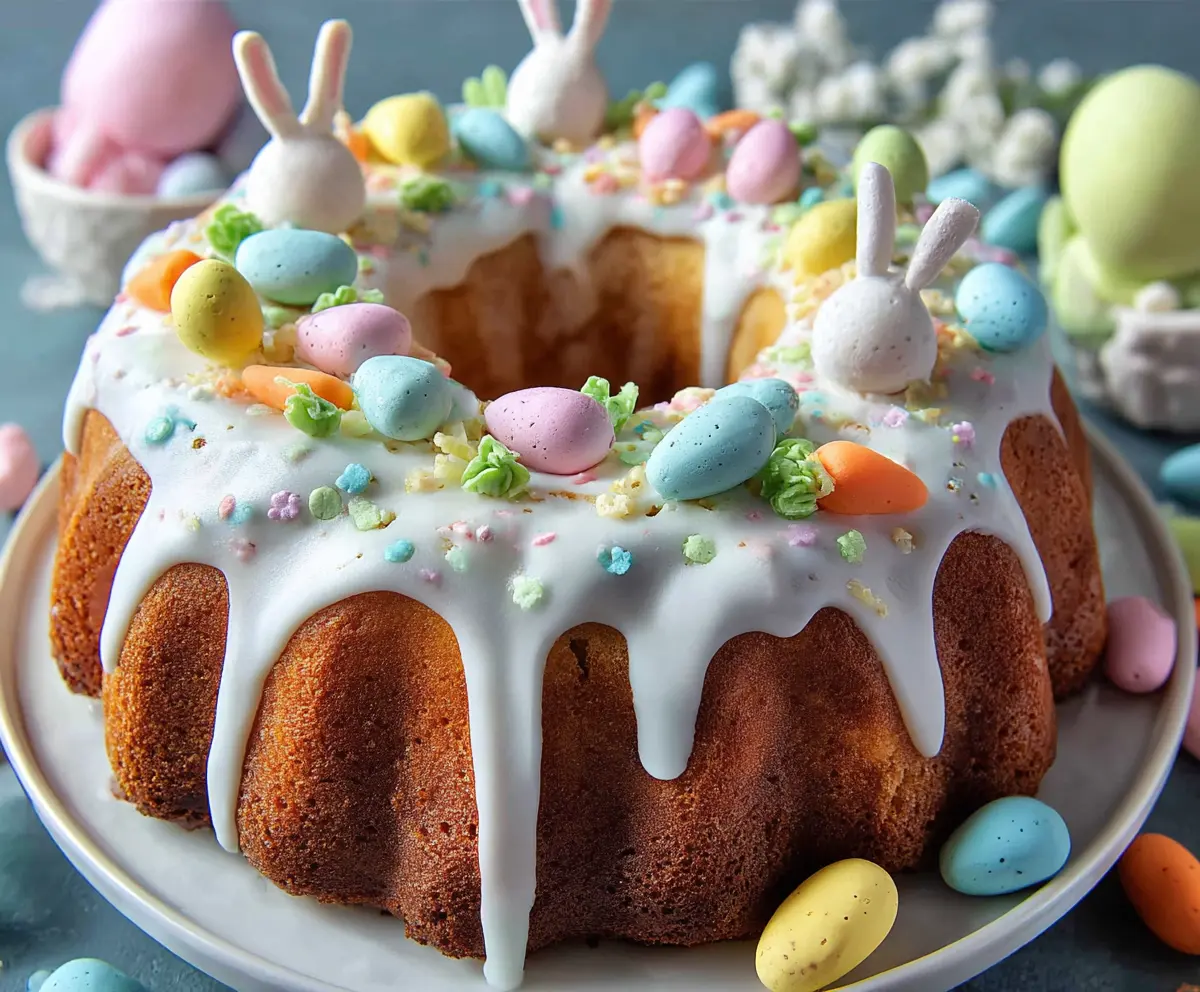 Delicious Easter Bundt Cake decorated with festive toppings for a celebration