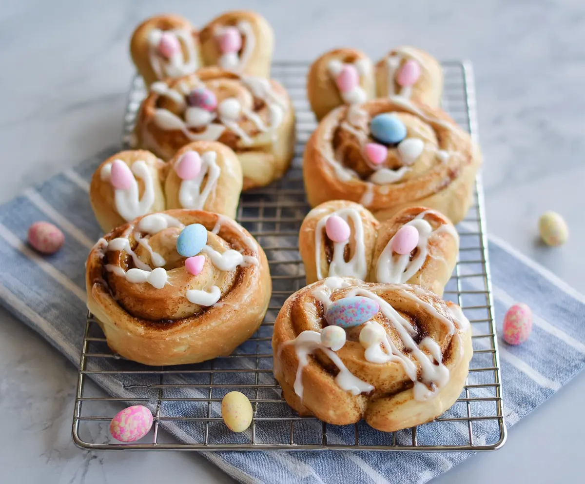 Delicious Easter Bunny Cinnamon Rolls with sweet icing for festive breakfast