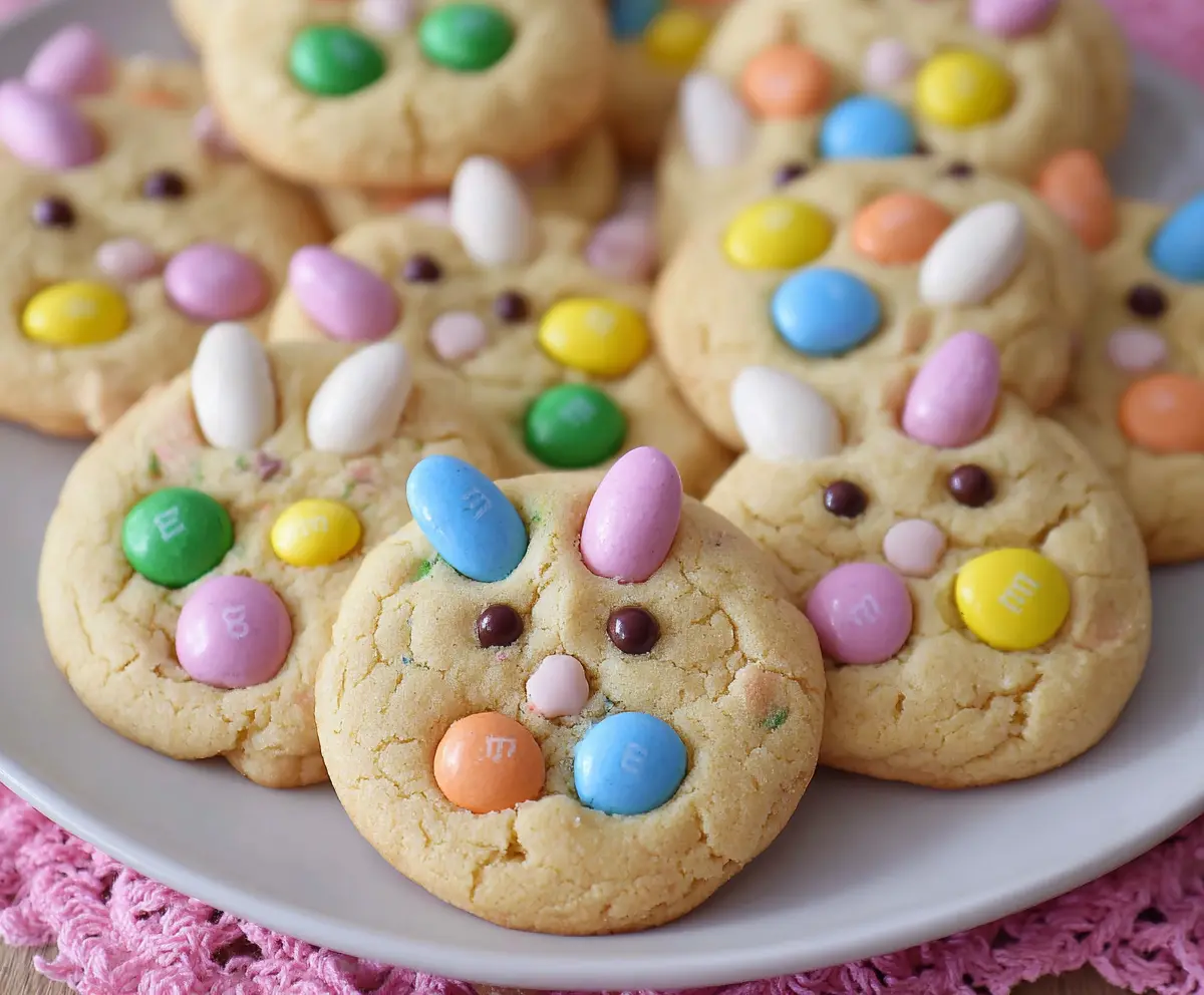Delicious Easter Bunny M&M's Cookies with colorful candy decorations for Easter celebrations
