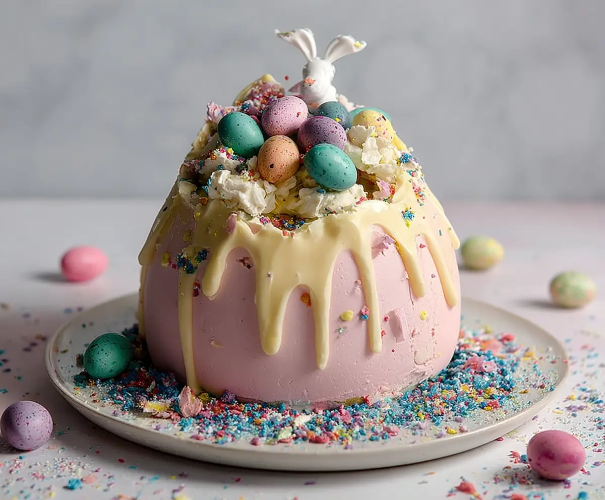 Delicious Epic Easter Egg Smash Cake with colorful decorations and festive Easter themes