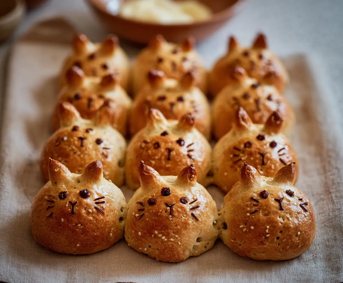 Delicious Hot Cross Bunny Rolls glazed with icing for Easter celebration.