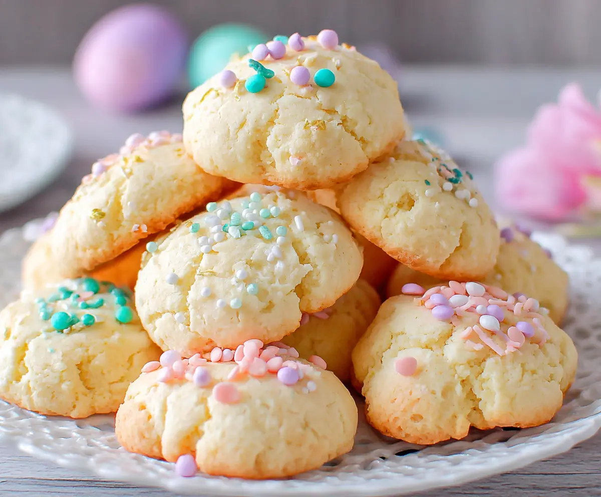 Delicious Italian Easter Cookies with colorful sprinkles and festive decorations.