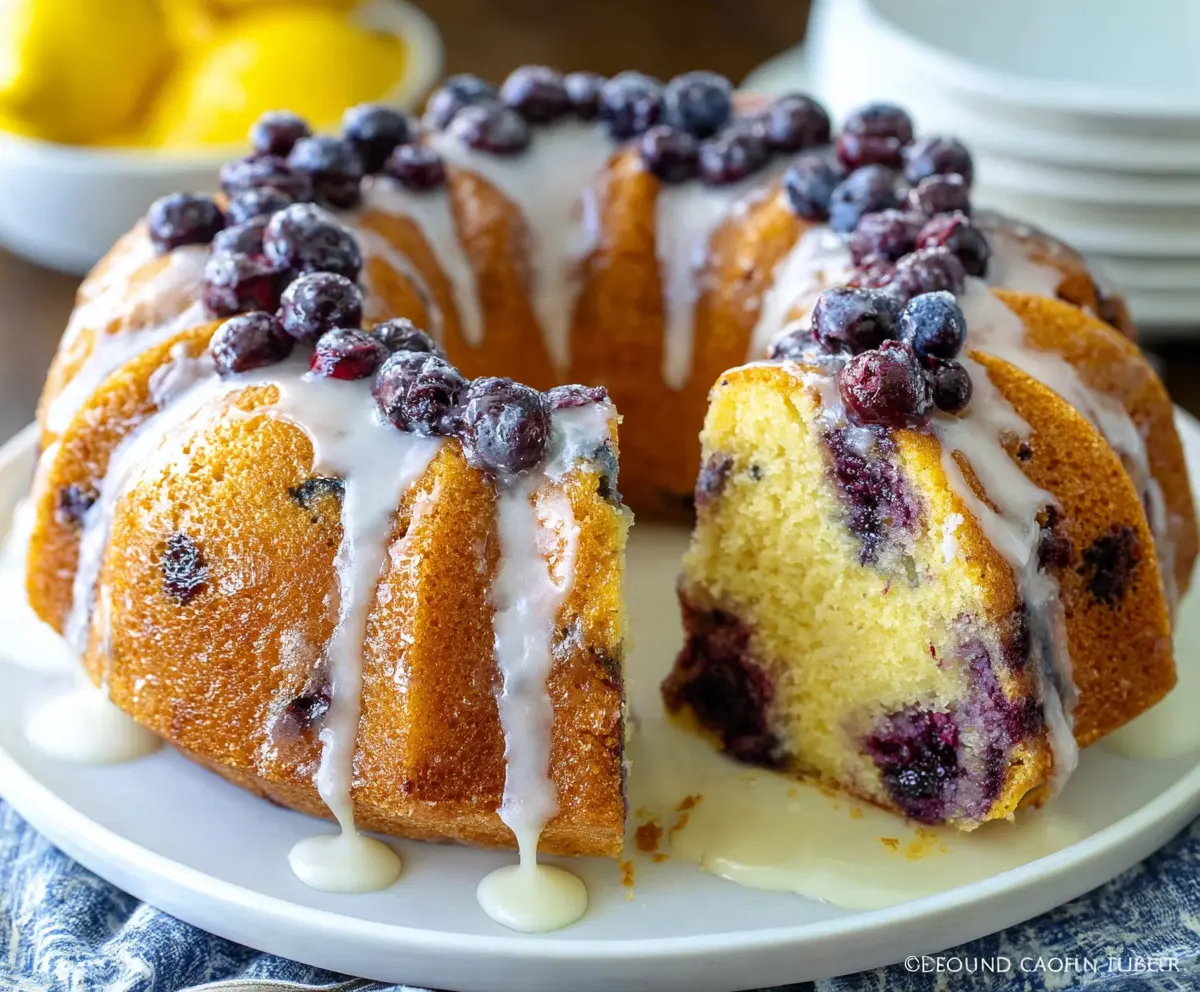 Delicious Lemon Blueberry Bundt Cake with fresh blueberries and zesty lemon glaze