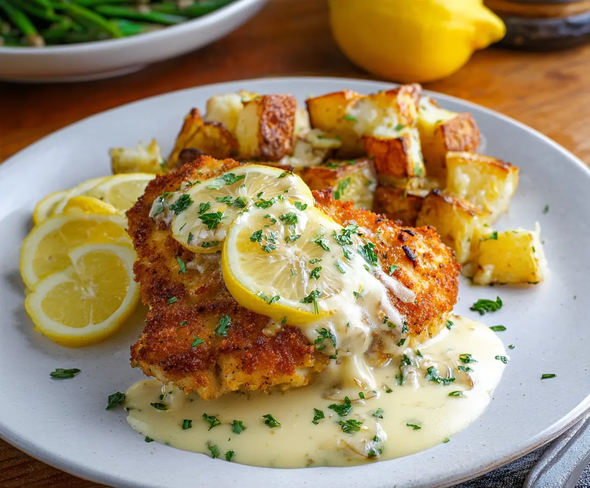 Delicious Lemon Chicken Romano served on a plate with fresh herbs and lemon slices