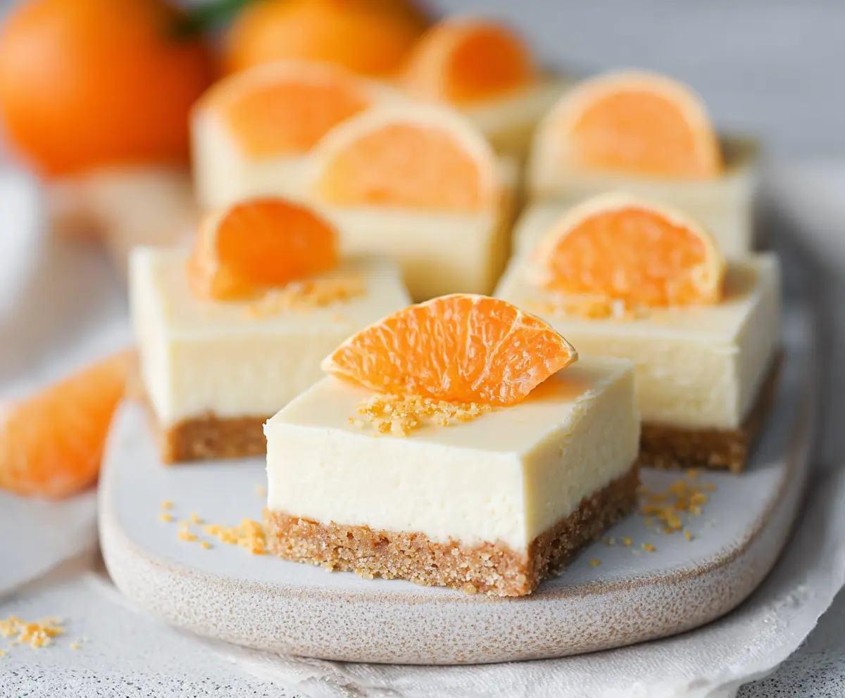 Delicious Orange Creamsicle Cheesecake Bars with vibrant orange topping and creamy cheesecake filling.
