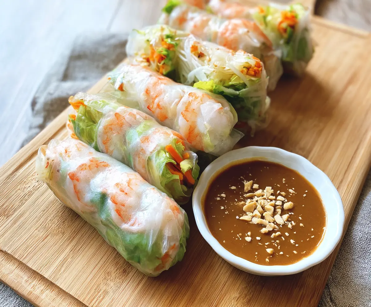 Fresh spring rolls filled with vegetables and herbs served with creamy peanut sauce.