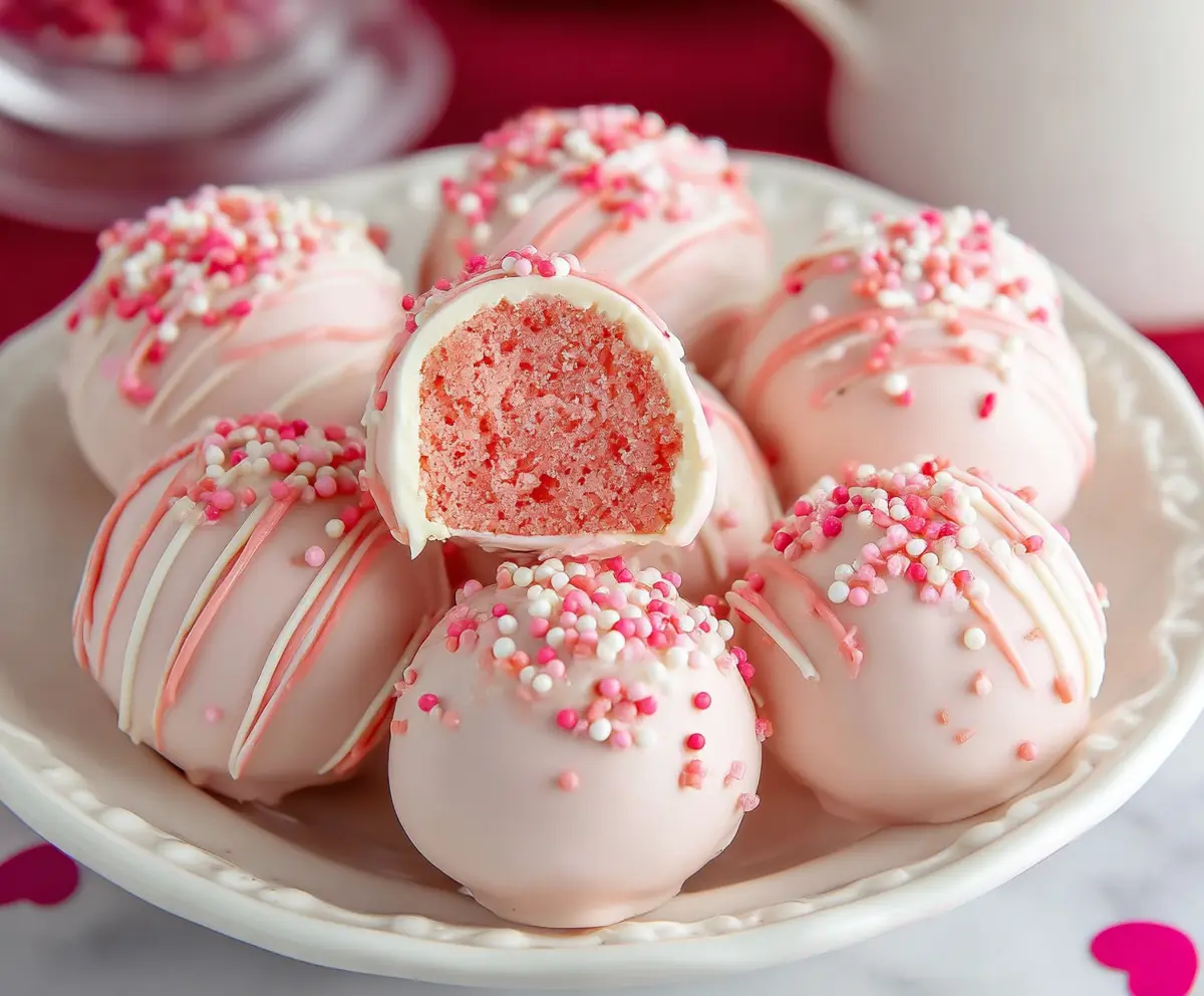 Delicious strawberry cake balls coated in chocolate, perfect for dessert or parties