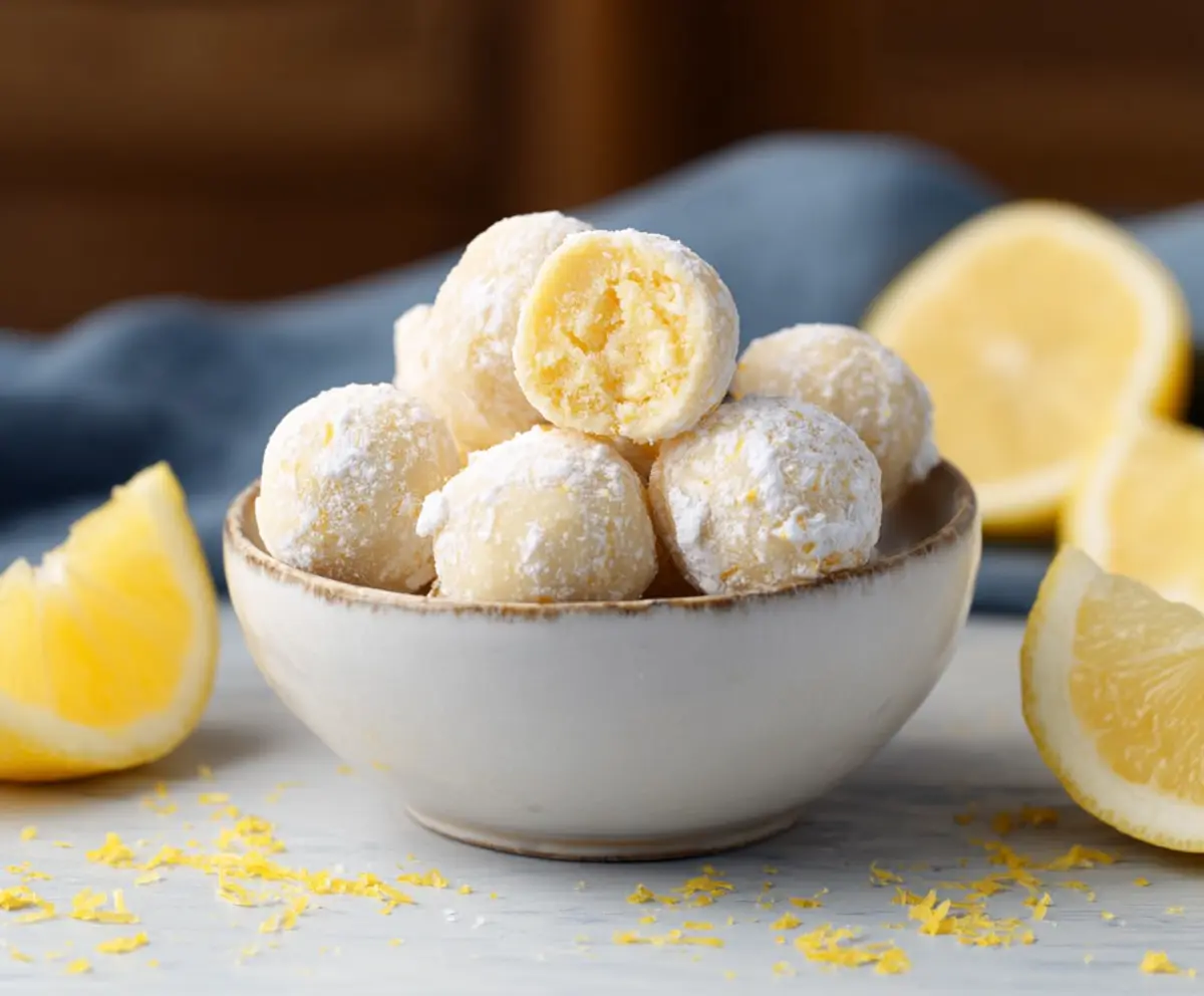 Delicious White Chocolate Lemon Truffles, creamy and tangy dessert treat with a smooth white chocolate coating.