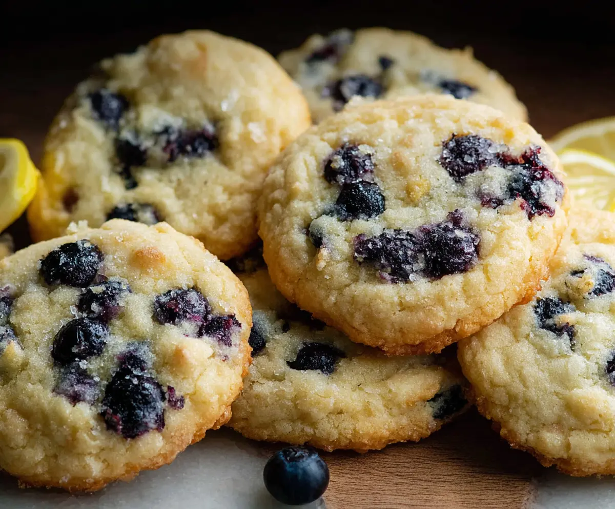 Delicious Lemon Blueberry Cookies with fresh blueberries and a zesty lemon flavor on a baking tray.
