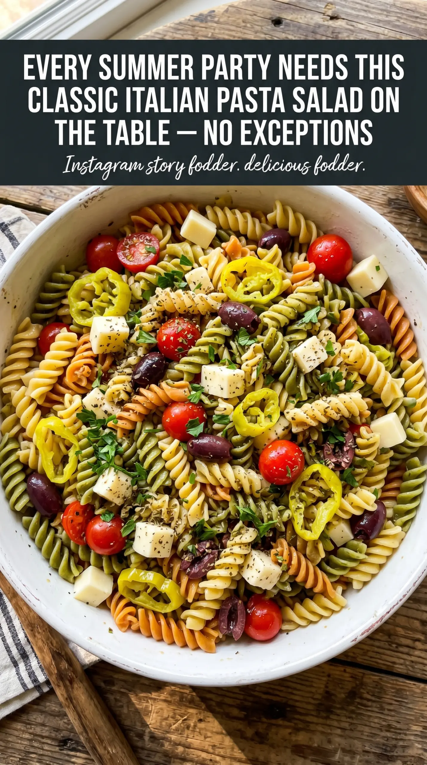 Classic Italian Pasta Salad with pepperoni, mozzarella, and vegetables