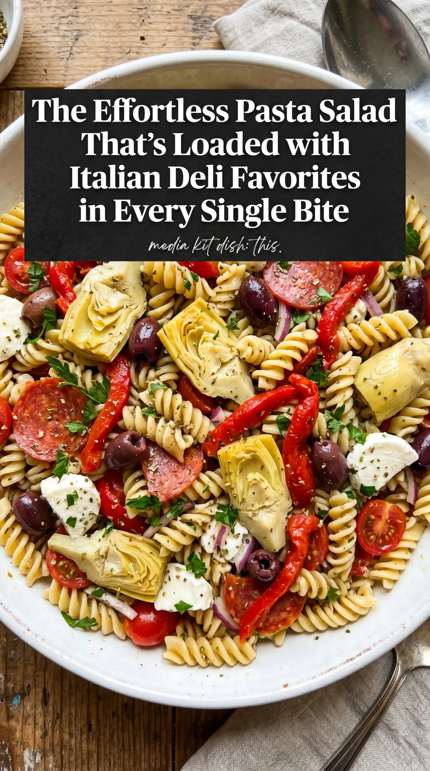 Easy Italian Antipasto Pasta Salad with salami, cheese, and olives