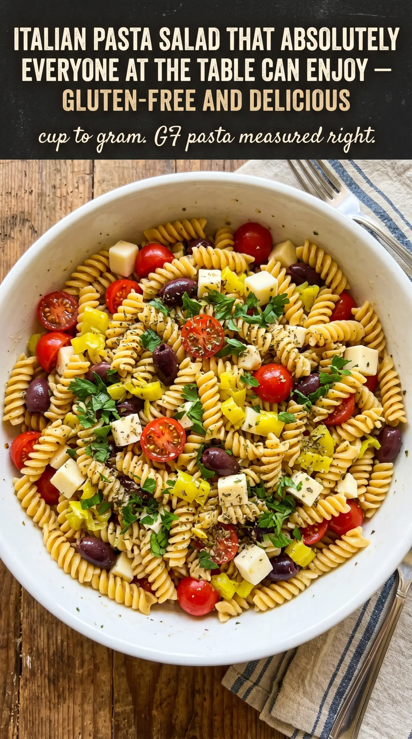 Gluten-free Italian pasta salad cold salami mozzarella