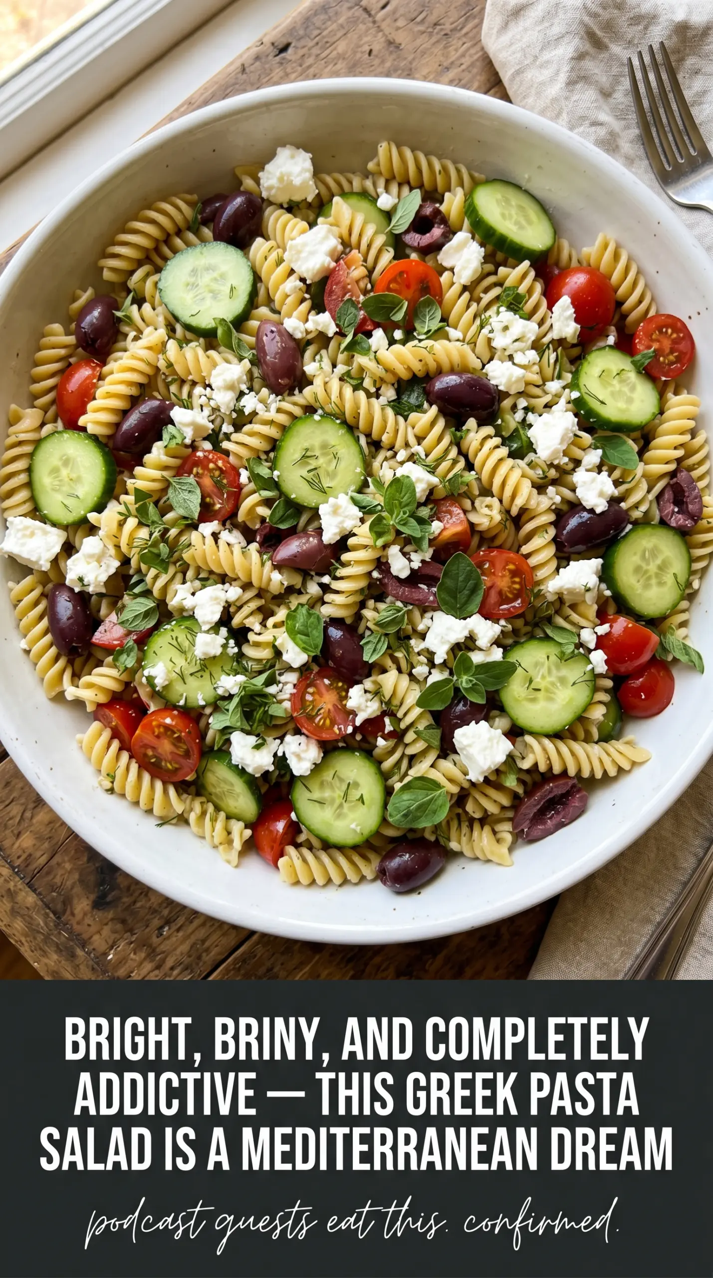 Greek Pasta Salad with Feta Cheese colorful Mediterranean